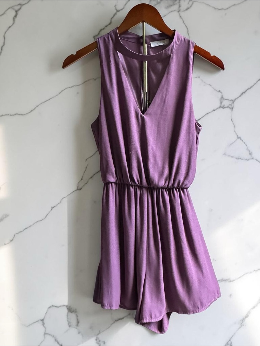 Women's Purple Cut Out High Neck Romper Shorts Jumpsuit Summer Boho